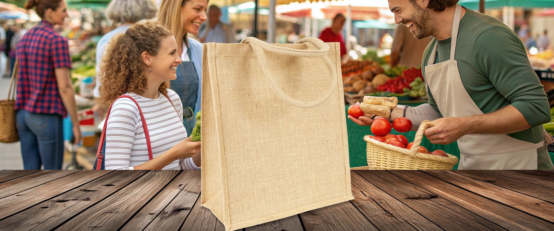 Jutetasche natur als Einkaufstasche oder für Akten oder Ordner zum Bedrucken auf Holzboden