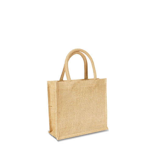 Kleine Jutetasche in Natur als kleines Täschchen zum Bedrucken als Werbetasche vom Großhändler