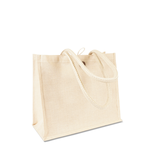 Jutetasche als öko Shopper und Bestseller in Natur mit langen Griffen zum Bedrucken als Werbetasche