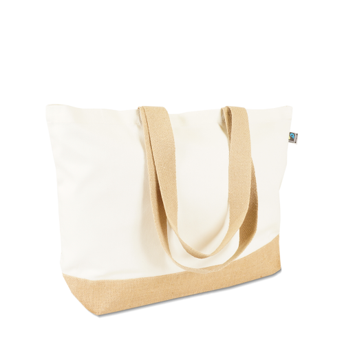 Fairtrade Tasche mit Juteboden und langen Griffen zum Bedrucken in Perspektive