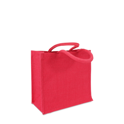 Jutetasche klein in Fuchsia Pink gefärbt mit kurzen Griffen zum Bedrucken als Werbetasche