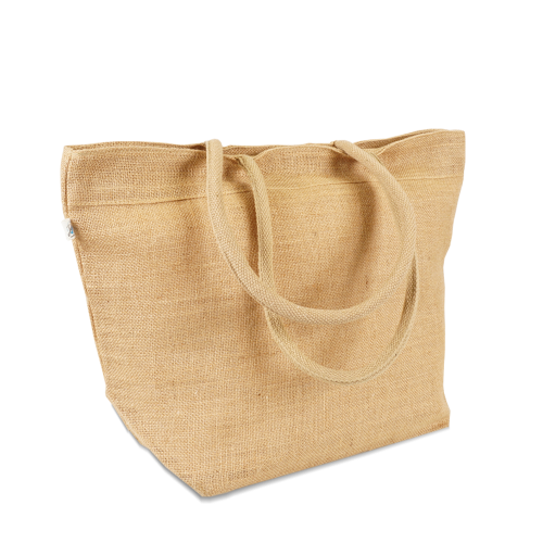 Bio-Shopper aus Jute in Natur mit Innenfutter und Reißverschluss in Perspektive