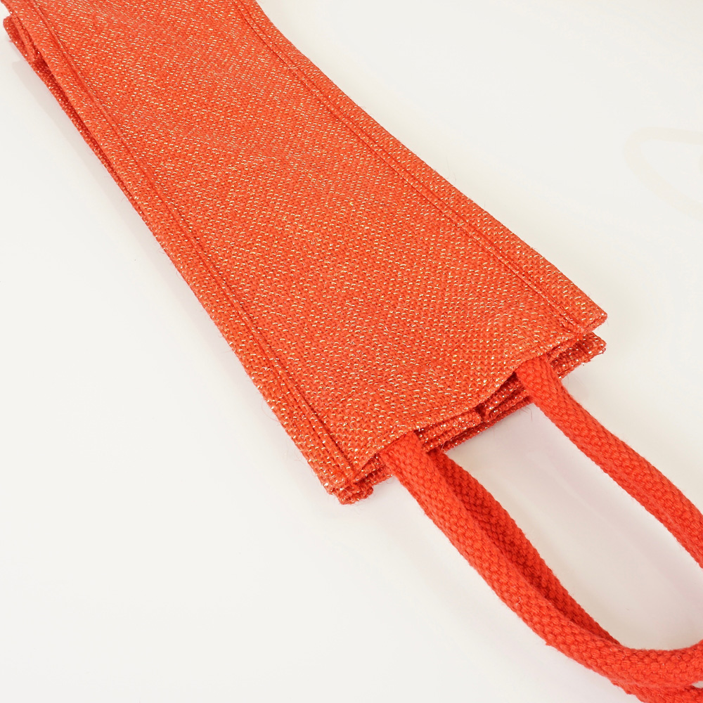 Flaschentasche aus roter Jute mit Kordeln zum Bedrucken als Werbetasche