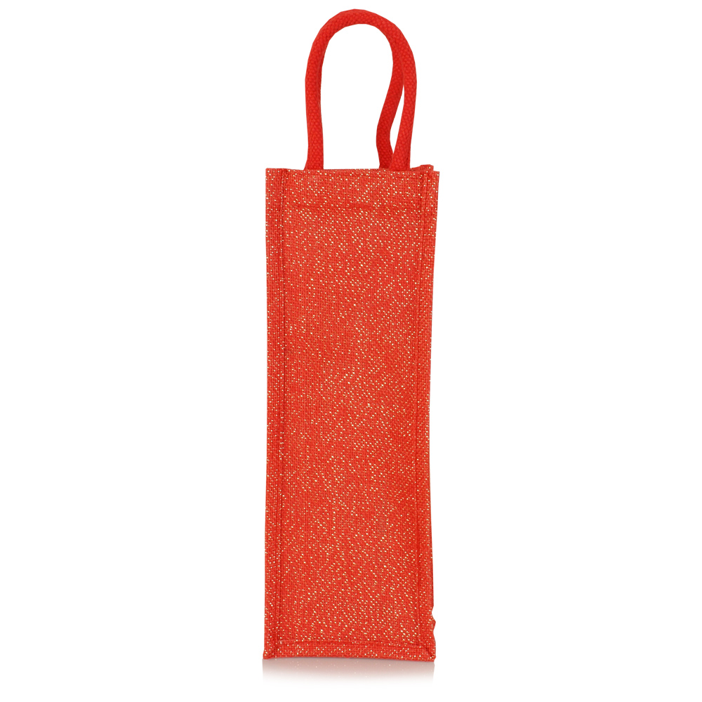 Flaschentasche aus roter Jute mit Kordeln zum Bedrucken als Werbetasche