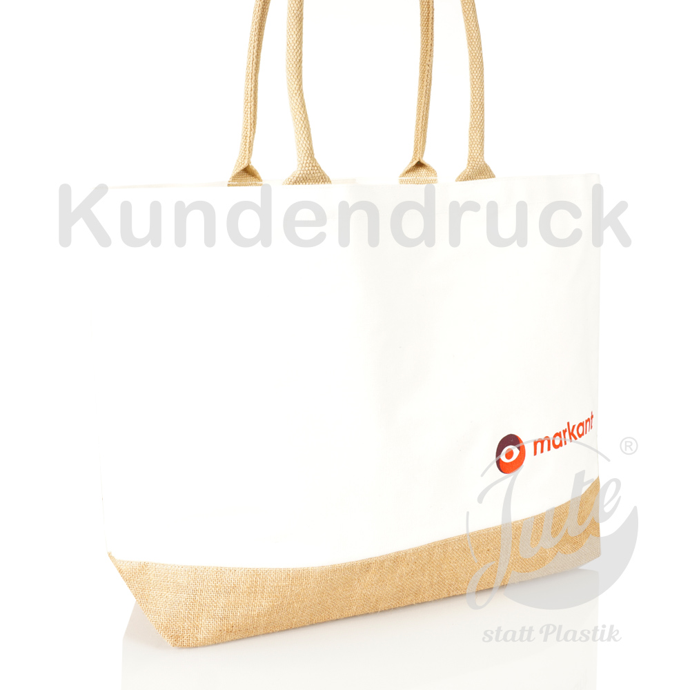 Fairtrade Strandtasche & Beachbag zum Bedrucken mit Juteboden
