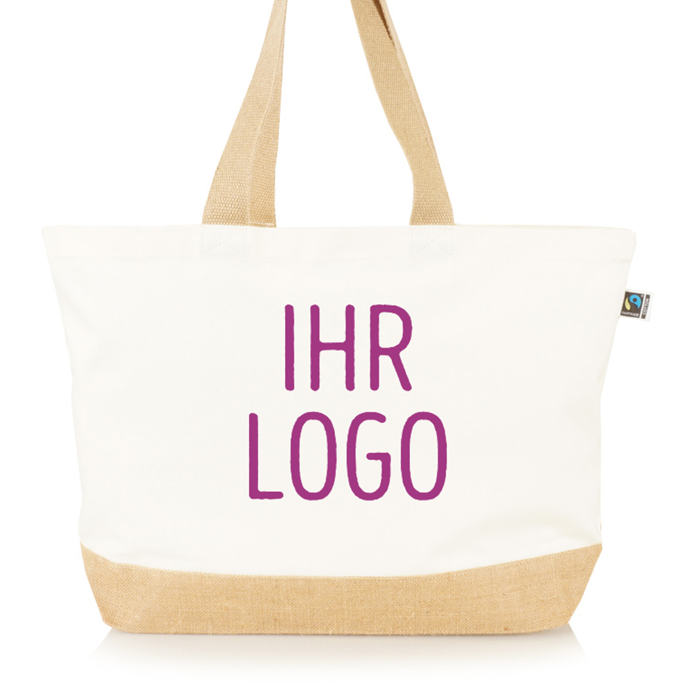Fairtrade Strandtasche & Beachbag zum Bedrucken mit Juteboden