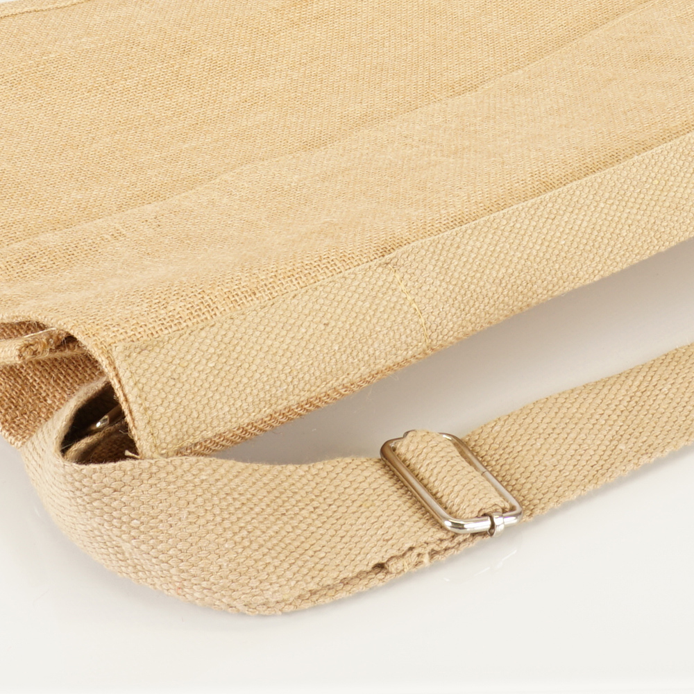 Umhängetasche und Aktentasche aus Jute für Werbedruck mit Schultergurt