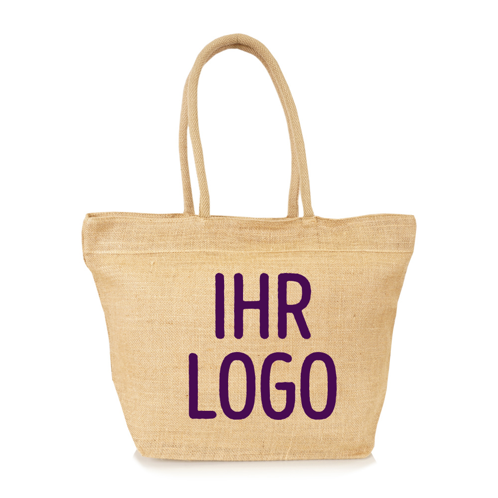 Jutetasche & Shopper mit langen Griffen und Reißverschluss zum Bedrucken