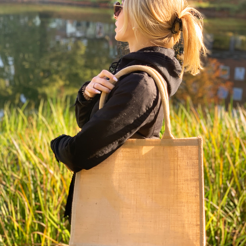 Bestseller Jutetasche in Natur als mittelgroße Werbetasche zum Bedrucken