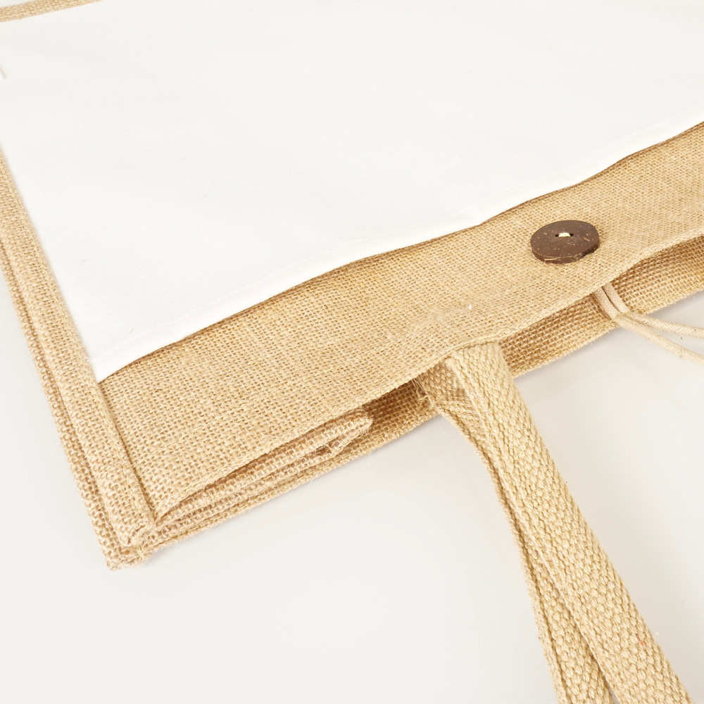Jutetasche in Mittelgross mit weißer Canvas-Fronttasche für Werbedruck