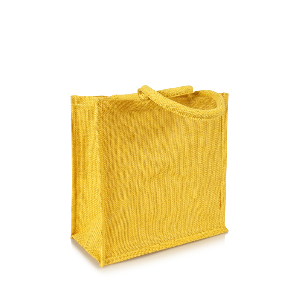 Kleine Jutetasche in Gelb zum Bedrucken mit weichen, runden Griffen