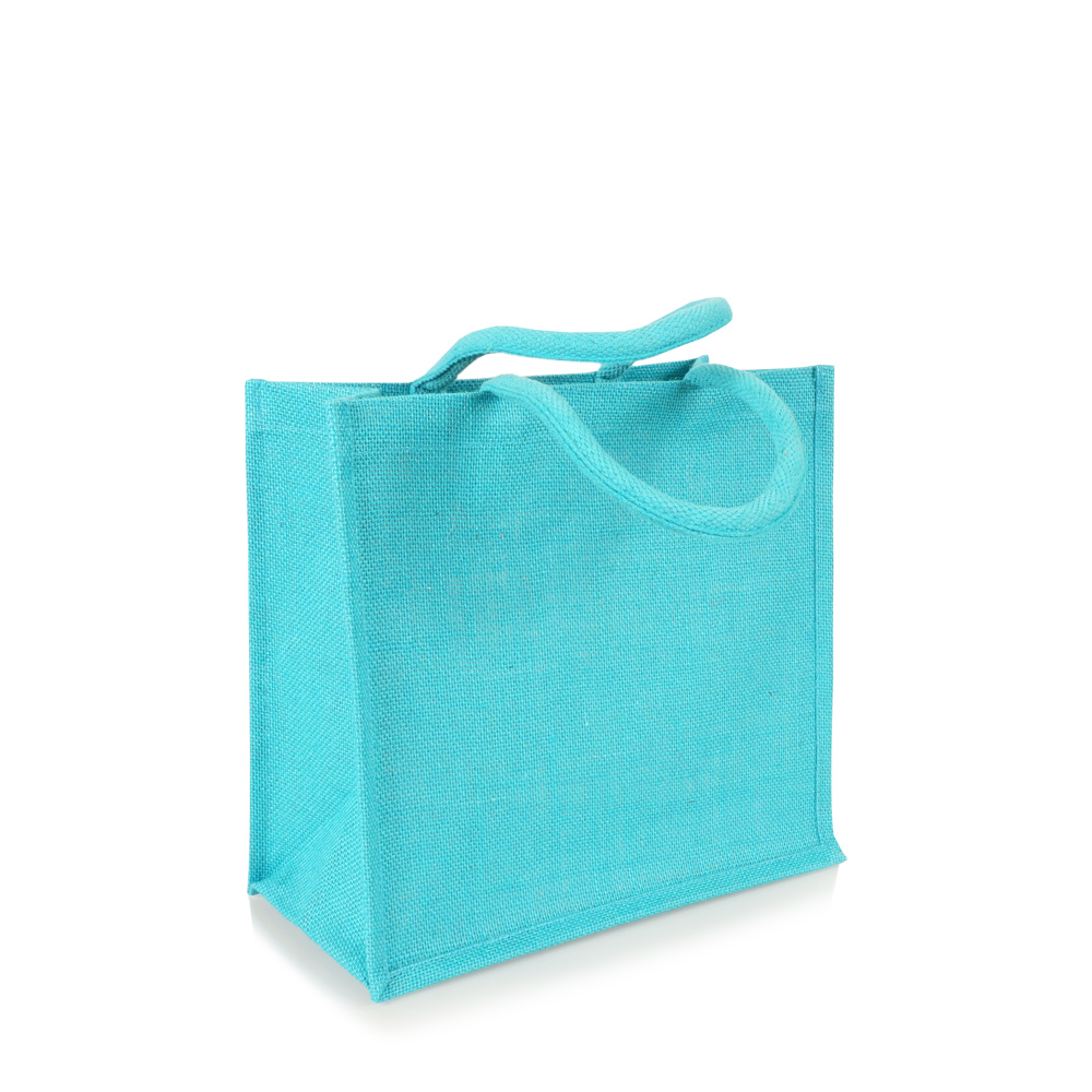 Jutetasche-Tragetasche-klein-gefärbt-hellblau-für-Werbedruck-Perspektive