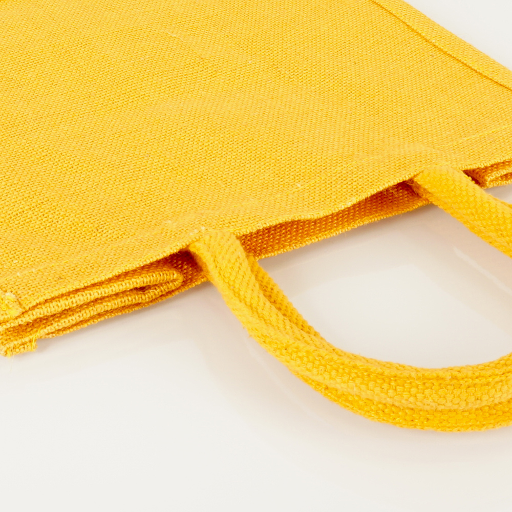 Jutetasche-Tragetasche-klein-gefärbt-orange-zum-Bedrucken-im-Detail-vom Großhändler
