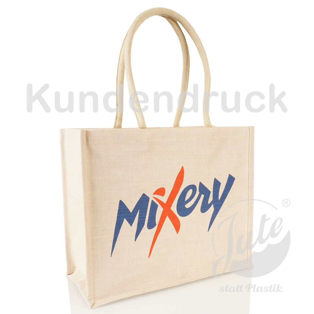 Jutetasche mit langen Griffen aus Juco mittelgroß in Natur zum Bedrucken
